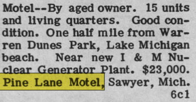 Undetermined Sawyer Motel - Jul 16 1970 Article For Pine Lane Motel